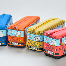 Canvas Bus Pencil Bag Stationery Bag ART PEN BOX GIRL BOY KOREA CUTE BRIEF JOSEN SERIES EARLY SCHOOL GIRL BOOMER LEAD PENCIL CASE LARGE CAPACITY CHILDREN ELEMENTARY SCHOOL CHILDREN SMALL CROWD ORIGINAL