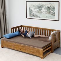 Solid wood sofa push-pull dual-use simple modern furniture multi-function storage New Chinese telescopic elm Arhat bed