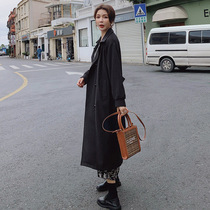 Womens windbreaker coat 2021 mid-length black new over-the-knee British wind jacket womens Korean loose autumn popular