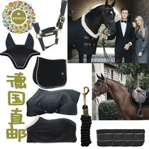 German direct mail high-end luxury crafted velvet royal ink black equestrian saddle mat ear cover tied to legs
