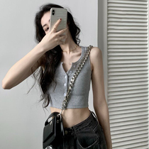 Gray short vest womens summer slim-fit outer wear umbilical small suspenders thin sleeveless tight bottoming top inner wear