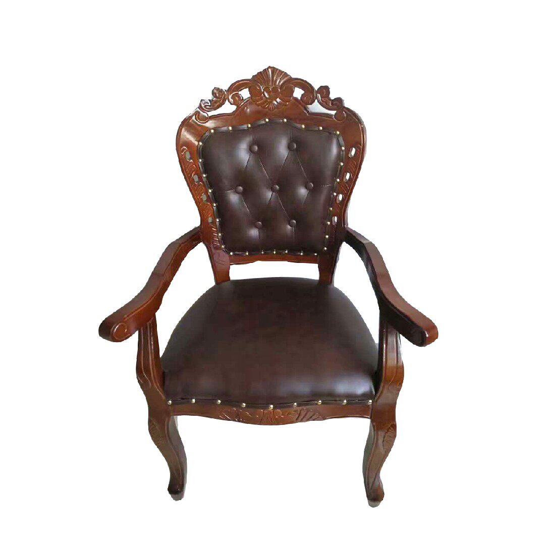 European carved leather soft bag chair hotel solid wood dining chair hot pot shop chair restaurant sales department reception chair box chair