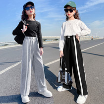 Girl Casual Pants 2022 Chunqiu New CUHK Tong Han Edition Ocean Comfort 100 Hitch Outside Wearing Broadlegged Pants Tide