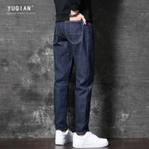 Dark blue high-end jeans mens autumn new elastic Joker slim pants Korean trend pants men