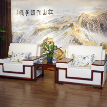 VIP Reception Sofa Tea Table Composition Suit Cloth Art Single Place Genuine Leather White Guests Meeting Business Office