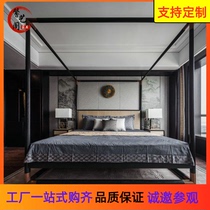 New Chinese style solid wood bedroom double bed Modern villa model room 1 8m shelf bed Hotel inn shelf bed