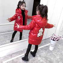 Girls down cotton clothes 2021 new winter clothes Korean childrens cartoon long thick bright cotton coat coat
