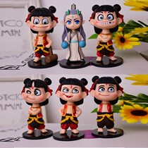 Nezhas demon boy came into the World 6 cake ornaments which Bing animation hand doll car model Super Q cute decoration