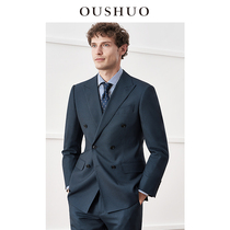 Ou said double-breasted suit suit suit mens bird eye pattern business casual suit Korean slim groom wedding dress