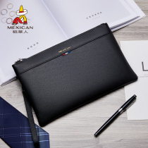 Rice straw man mens hands with bag 2021 new genuine leather bull leather trendy fashion light upscale envelope bag mens bag
