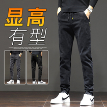 2021 new jeans mens autumn and winter models plus velvet thickened warm elastic waist casual long pants winter