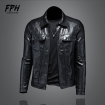 Retro motorcycle leather jacket men slim 2021 new spring and autumn casual tooling mens leather jacket trend handsome