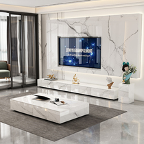 Bright rock board light luxury TV cabinet coffee table combination modern simple living room Nordic solid wood furniture Italian floor cabinet