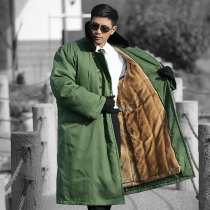 Military cotton large coat cotton coat mens winter plus suede thickened long section security coat anti-cold cotton clothes grabbing suede military green coat