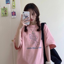 Short-sleeved t-shirt 2021 new summer large size womens clothing design sense niche loose top European station European goods tide