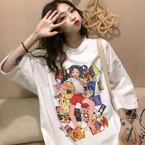 Short-sleeved t-shirt womens spring and autumn and summer 2021 new loose ins super fire tide brand bf korean cec top sweater