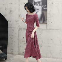 Evening dress womens new 2021 explosive banquet temperament host short light luxury niche high-end dress