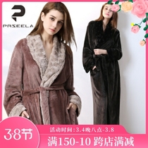 Japan high-end nightgown womens winter stretch flannel thickened warm adult mens bathrobe coral fleece loungewear