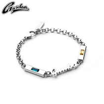 GUUKA Tide Couple Bracelet ins niche design Hip-Hop Street premium blue-yellow zircon bracelet bracelet