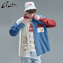 GUUKA Coca-Cola co-name Contrast Corduroy Long Sleeve Shirt Men Tide Hip Hop American Shirt Coat Loose