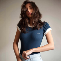 Body shaper jumpsuit embroidered round neck-short sleevet shirt
