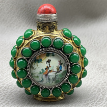 Antique Miscellaneous Republic of China Tibetan silver exquisite with spoon snuff bottle double-sided gem collection cigarette sets exquisite gifts