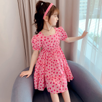 Girls dress 2021 summer new childrens fashion Western style openwork thin princess dress summer little girl skirt