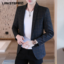 Mens small suit Korean slim-fit top Handsome casual plaid single suit suit trend spring and autumn formal jacket