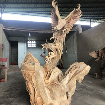 Opening gift woodcarving ornaments eagle solid wood large-scale root carving landing big exhibition grand plan living room office attracting money
