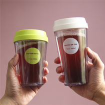 Double plastic cup transparent insulation Cup coffee cup coffee cup office household with cover simple male Lady large capacity