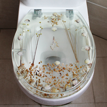  Resin toilet cover universal toilet cover real dried flower shell production transparent toilet cover slow down thickening type