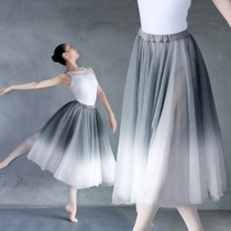 Adult ballet dress female dance practice gauze skirt half-length skirt mesh autumn long sleeve gradient dance dress