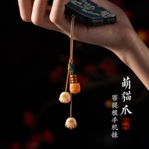 Charcoal burnt Bodhi lucky cat paw mobile phone chain hanging jewelry couple pendant womens delicate key chain short pendant lanyard