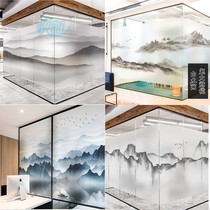 New Chinese style atmospheric landscape painting Company office anti-peep electrostatic frosted glass film partition decorative sticker