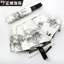 National wind fully automatic double lovers clear umbrellas enlarge male beach umbrella female summer sun protection folding retro oil painting umbrella