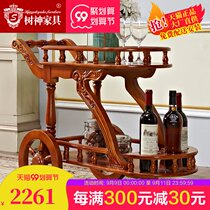 European style dining car cart full pure solid wood carving American dark high-end luxury restaurant trolley household wine truck