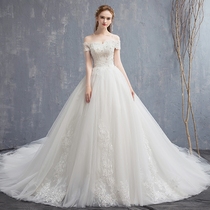 One shoulder main wedding dress 2021 new bride simple Princess wind thin pregnant women cover pregnant belly summer tail