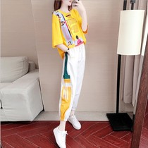 Pure Cotton Sportswear Casual Suit Women 2022 New Summer Fashion Printed 100 Ride Ocean Gas Holiday Two Sets