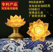 Ancient glass led lotus lamp Buddha lamp Charging Buddha lamp Pure Copper god lamp Household plug-in long lamp