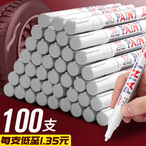 100 white paint pens Industrial non-fading coarse waterproof car paint pen Permanent mark Tire stroke mark repair pen High-gloss painting oily marker pen
