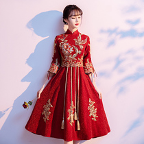 Pregnant woman toast the bridal gown bride 2022 new show and suit red engagement wedding small late gown skirt dresses