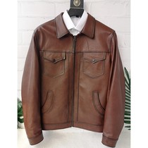 Leakage Haining leather mens head layer cowhide lapel casual jacket thin spring and autumn coat Andy Lau the same model
