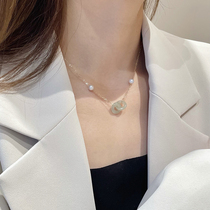 Little Nine Craftsmen Humble Chain Double Ring Safety Buckle and Tian Yu Necklace Female Light Luxury Niche Jade Jade Pendant