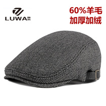 Wool tweed padded duck tongue hat mens winter beret British retro warm forward hat
