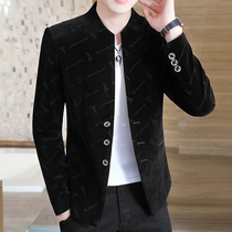 Autumn and winter collar Chinese tunic mens trend Korean Slim Plus velvet small suit jacket youth casual suit jacket