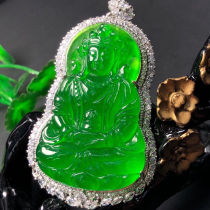Emerald ice seed jade monarch green Guanyin Bodhisattva S925 inlaid pendant male and female degree mother necklace with certificate