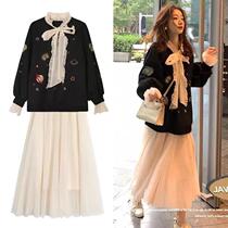 Pregnant women autumn dress set Fashion Net Red Spring Autumn Sweater fugitive princess fairy dress two-piece set