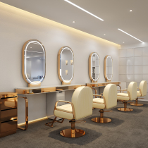 Barber shop mirror table Net red hairdressing shop mirror hair salon special with light stainless steel double-sided hair cutting mirror ironing table