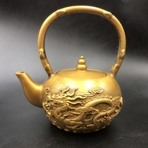 Ancient Play Miscellaneous Copper Pot Kettle Wine Jug Longfeng Kettle Tiliang Pot home Process Pendulum Bronze
