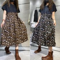 European station pullover temperament waist floral skirt womens summer 2021 Western style loose thin mid-length dress
